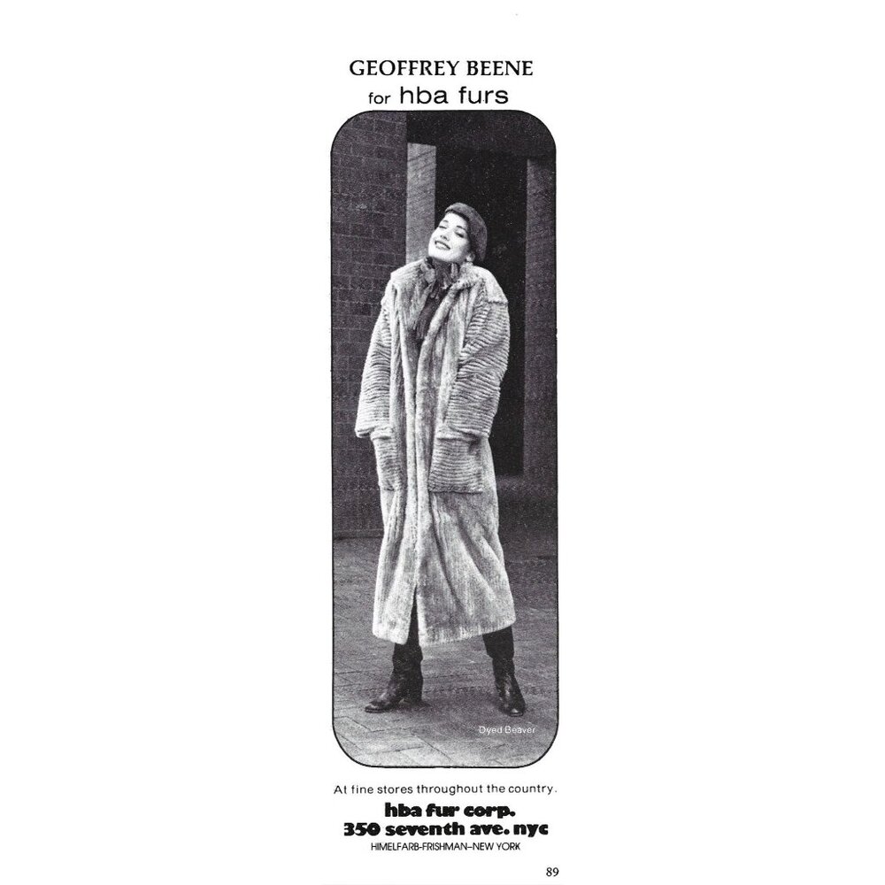 Geoffrey Beene HBA Furs Dyed Beaver Coat Vintage Print AD 1970s